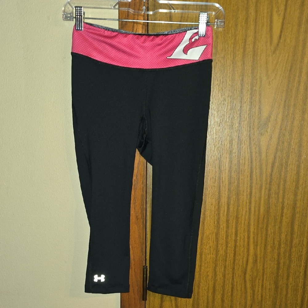 Under Armour Cropped Black Leggings with Pink Waistband